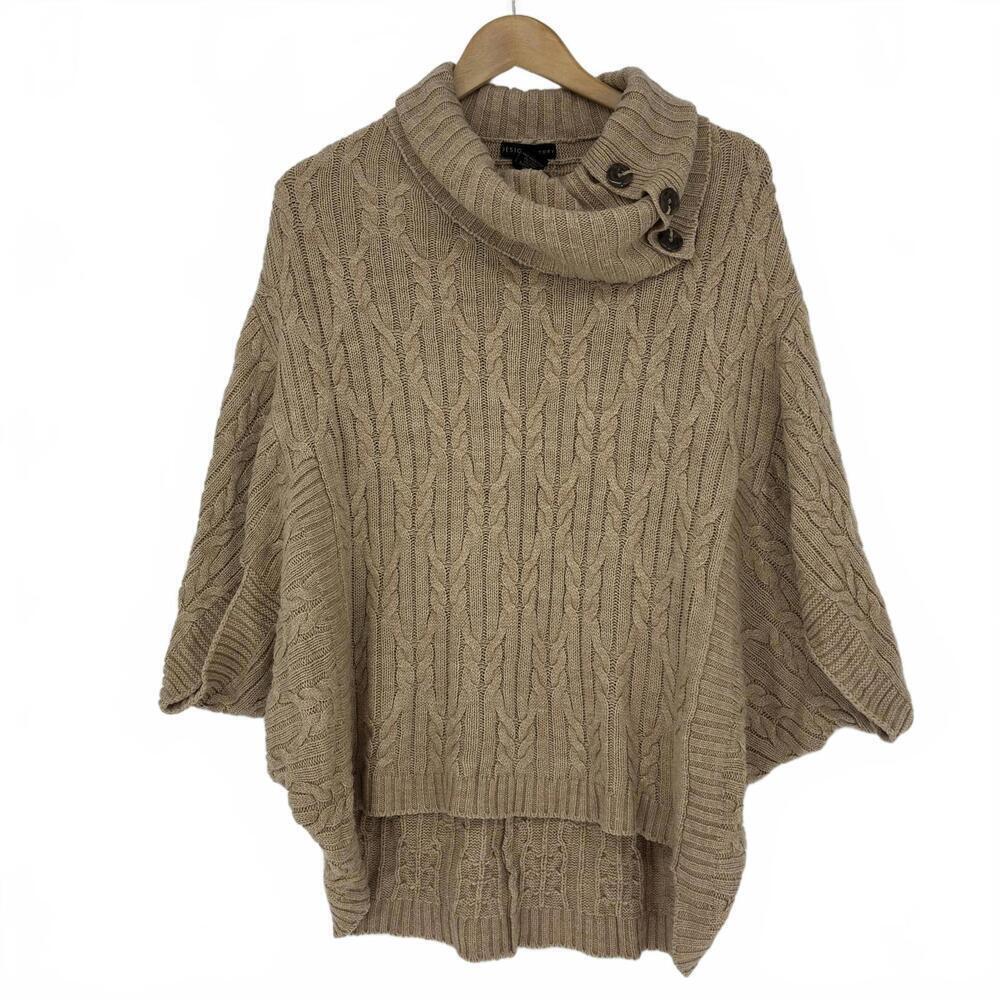 Design History Cable Knit Turtleneck Poncho Sweater XL